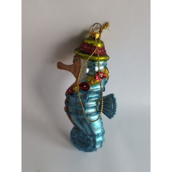 Sea Horse Christmas Ornament Mercury Glass Whimsical Sunglasses Hat - Picture 3 of 3